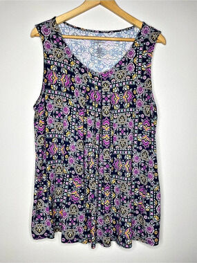 Croft & Barrow Floral Tank Top Blue & Pink Size 1X